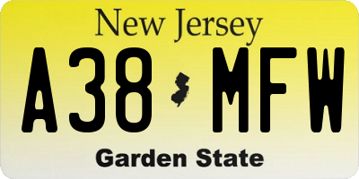 NJ license plate A38MFW