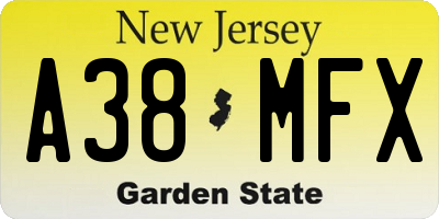 NJ license plate A38MFX