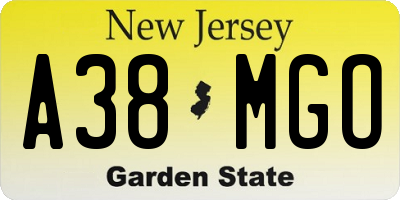 NJ license plate A38MGO
