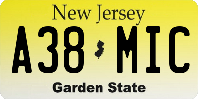 NJ license plate A38MIC