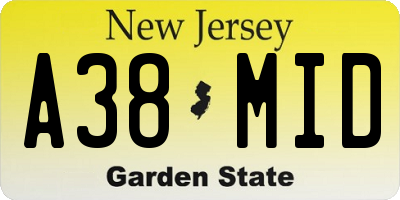 NJ license plate A38MID