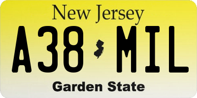 NJ license plate A38MIL