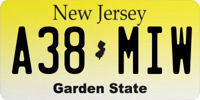 NJ license plate A38MIW