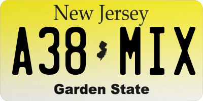 NJ license plate A38MIX