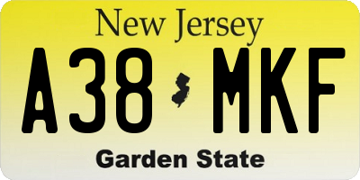 NJ license plate A38MKF