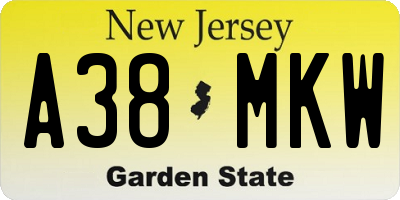 NJ license plate A38MKW