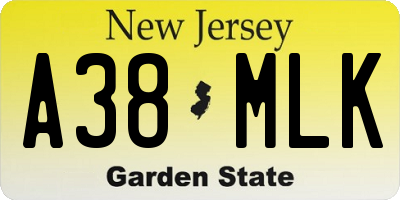 NJ license plate A38MLK