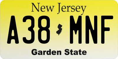 NJ license plate A38MNF