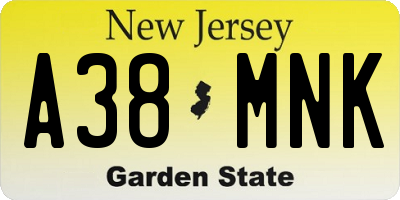 NJ license plate A38MNK