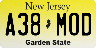 NJ license plate A38MOD