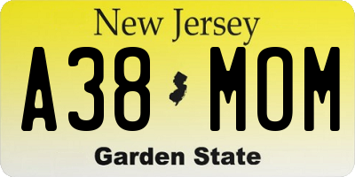 NJ license plate A38MOM