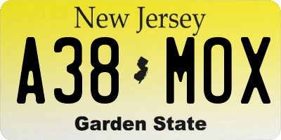 NJ license plate A38MOX