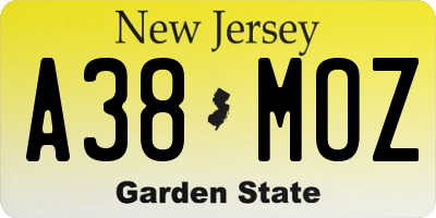 NJ license plate A38MOZ