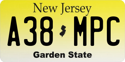 NJ license plate A38MPC