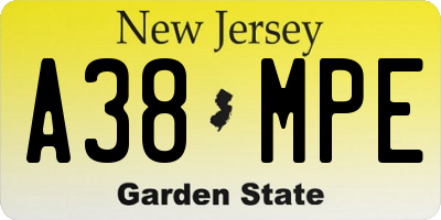 NJ license plate A38MPE