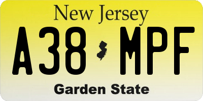 NJ license plate A38MPF