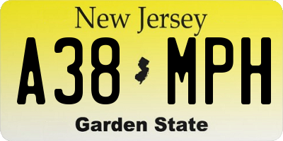 NJ license plate A38MPH