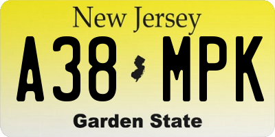 NJ license plate A38MPK