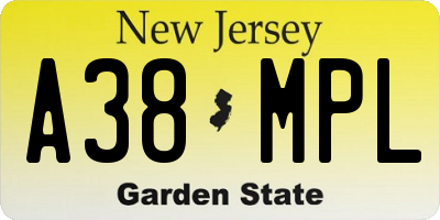 NJ license plate A38MPL