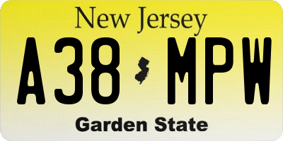 NJ license plate A38MPW