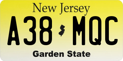 NJ license plate A38MQC
