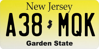 NJ license plate A38MQK