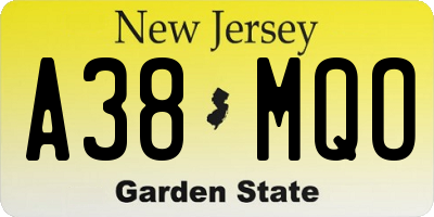 NJ license plate A38MQO