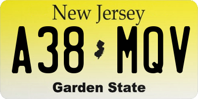 NJ license plate A38MQV