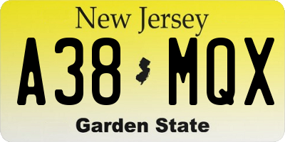NJ license plate A38MQX