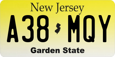 NJ license plate A38MQY