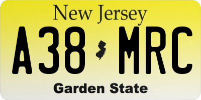 NJ license plate A38MRC