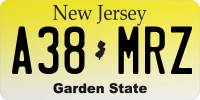 NJ license plate A38MRZ