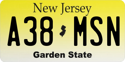 NJ license plate A38MSN