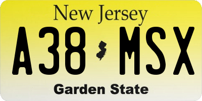 NJ license plate A38MSX