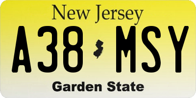 NJ license plate A38MSY