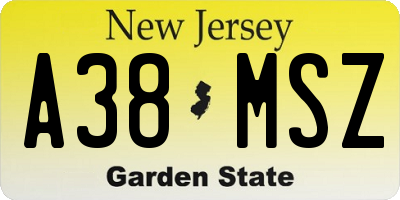 NJ license plate A38MSZ