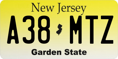 NJ license plate A38MTZ