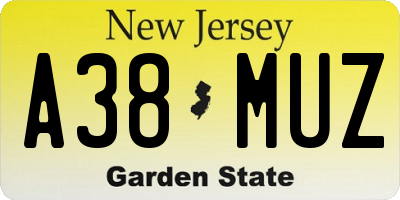 NJ license plate A38MUZ