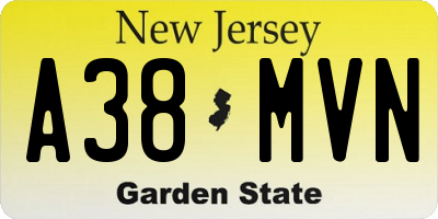 NJ license plate A38MVN