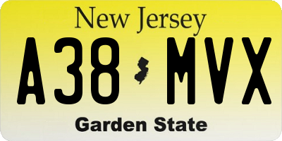 NJ license plate A38MVX