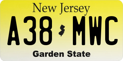 NJ license plate A38MWC