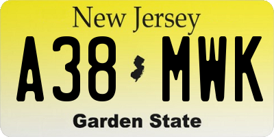 NJ license plate A38MWK