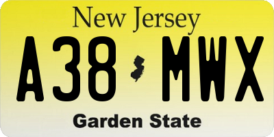 NJ license plate A38MWX