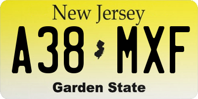 NJ license plate A38MXF