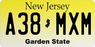 NJ license plate A38MXM