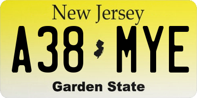 NJ license plate A38MYE