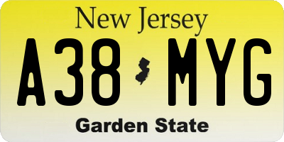 NJ license plate A38MYG
