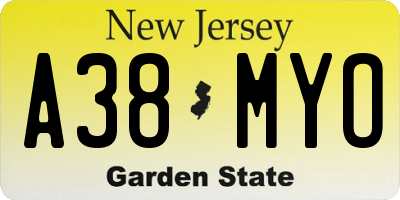 NJ license plate A38MYO
