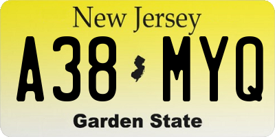 NJ license plate A38MYQ