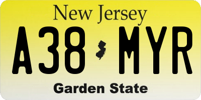 NJ license plate A38MYR